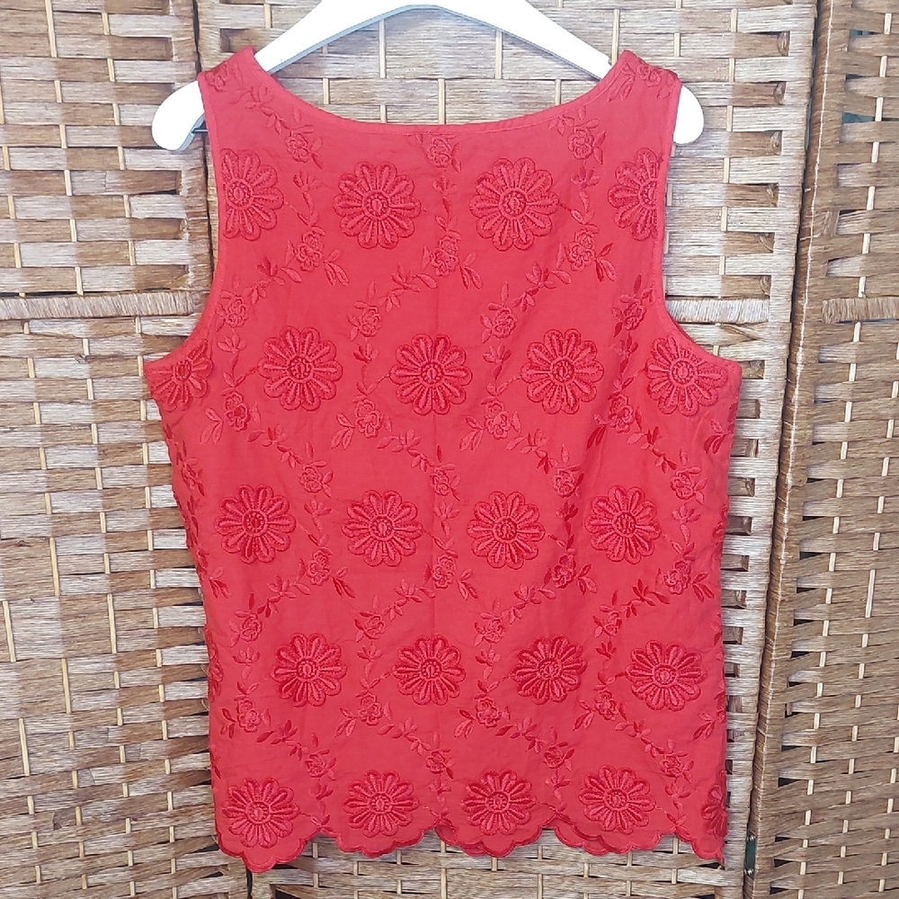 Talbots Red Floral Embellished Sleeveless Top Medium - Picture 4 of 14